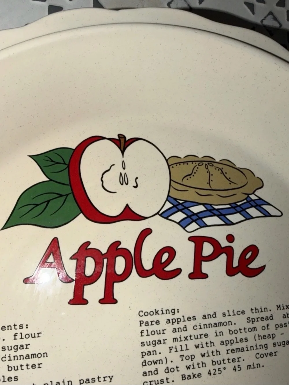 Apple Pie Ceramic Serving Plate - Cream with Red Graphics